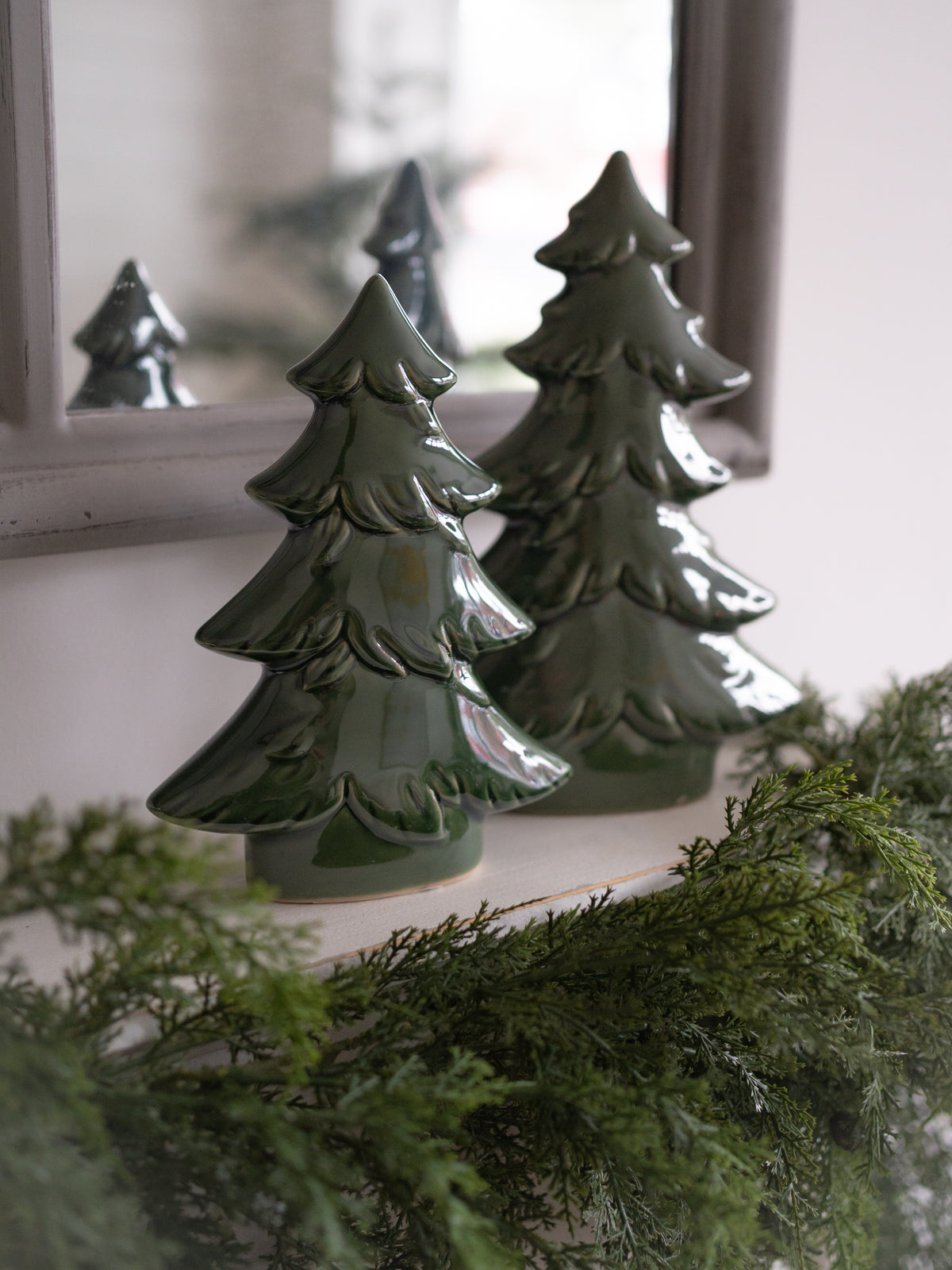 Pair of Pine Green Ceramic Christmas Trees