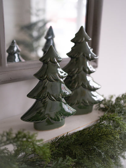 Pair of Pine Green Ceramic Christmas Trees