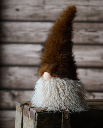 Pair of Rich Brown Furry Hat Gonks with Fluffy Beards