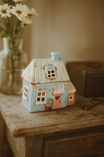 Pale Blue Stoneware House Ornament