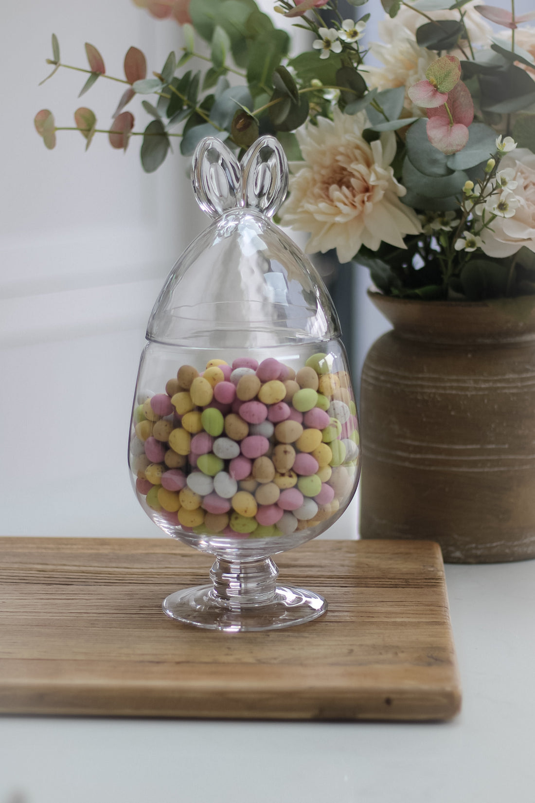 Pedestal Rabbit Ears Glass Jar