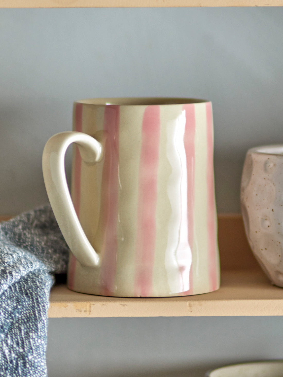 Powder Pink Striped Stoneware Mug
