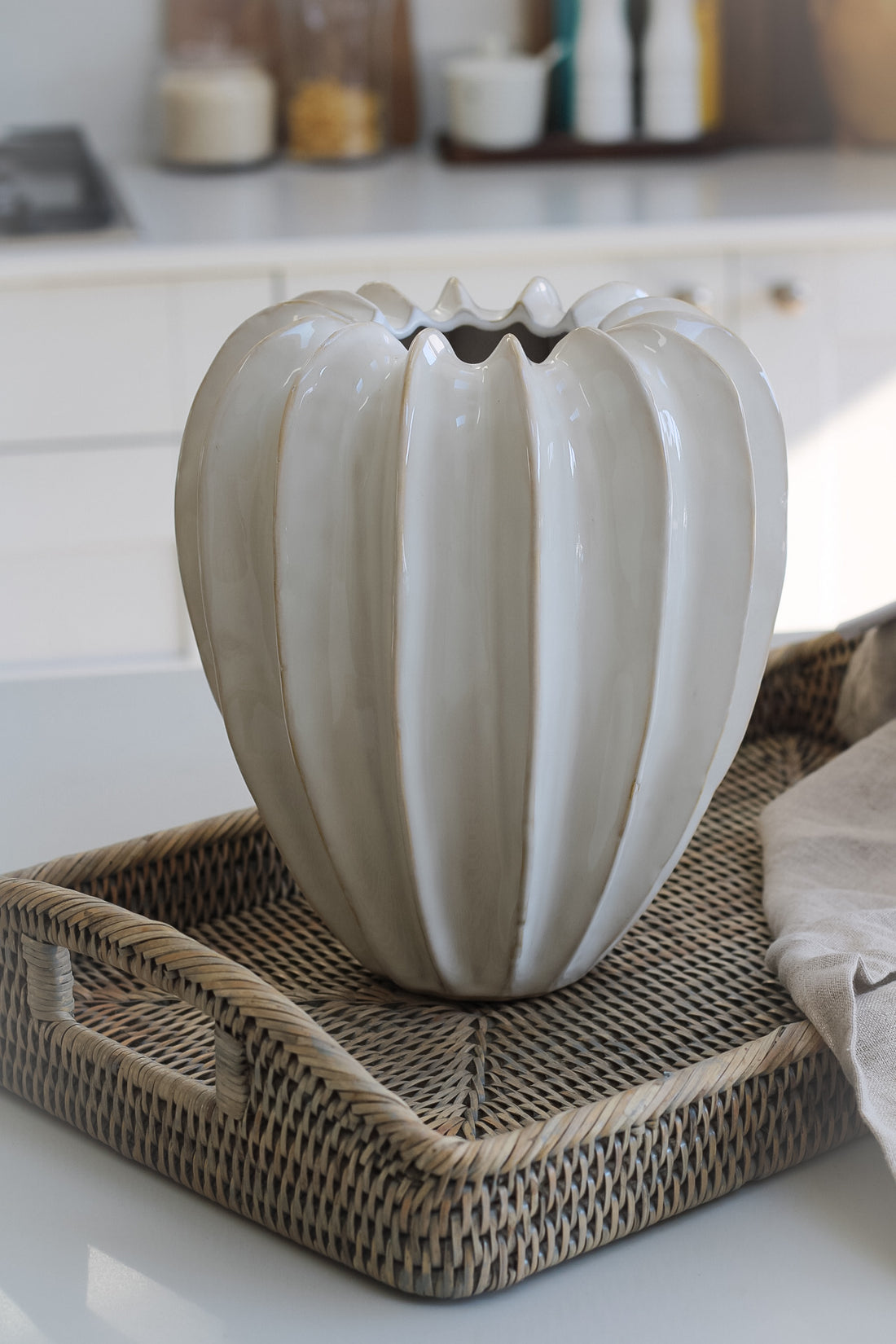 Prestbury Cream Ceramic Grooved Vase