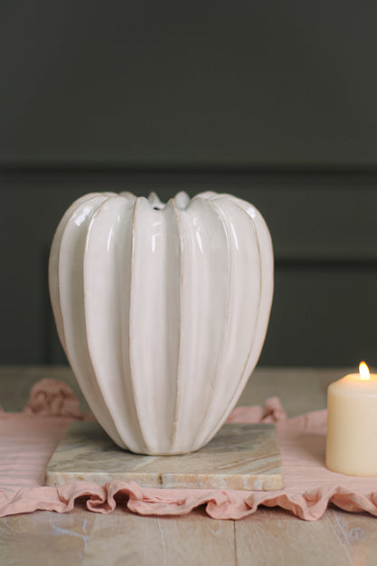 Prestbury Cream Ceramic Grooved Vase