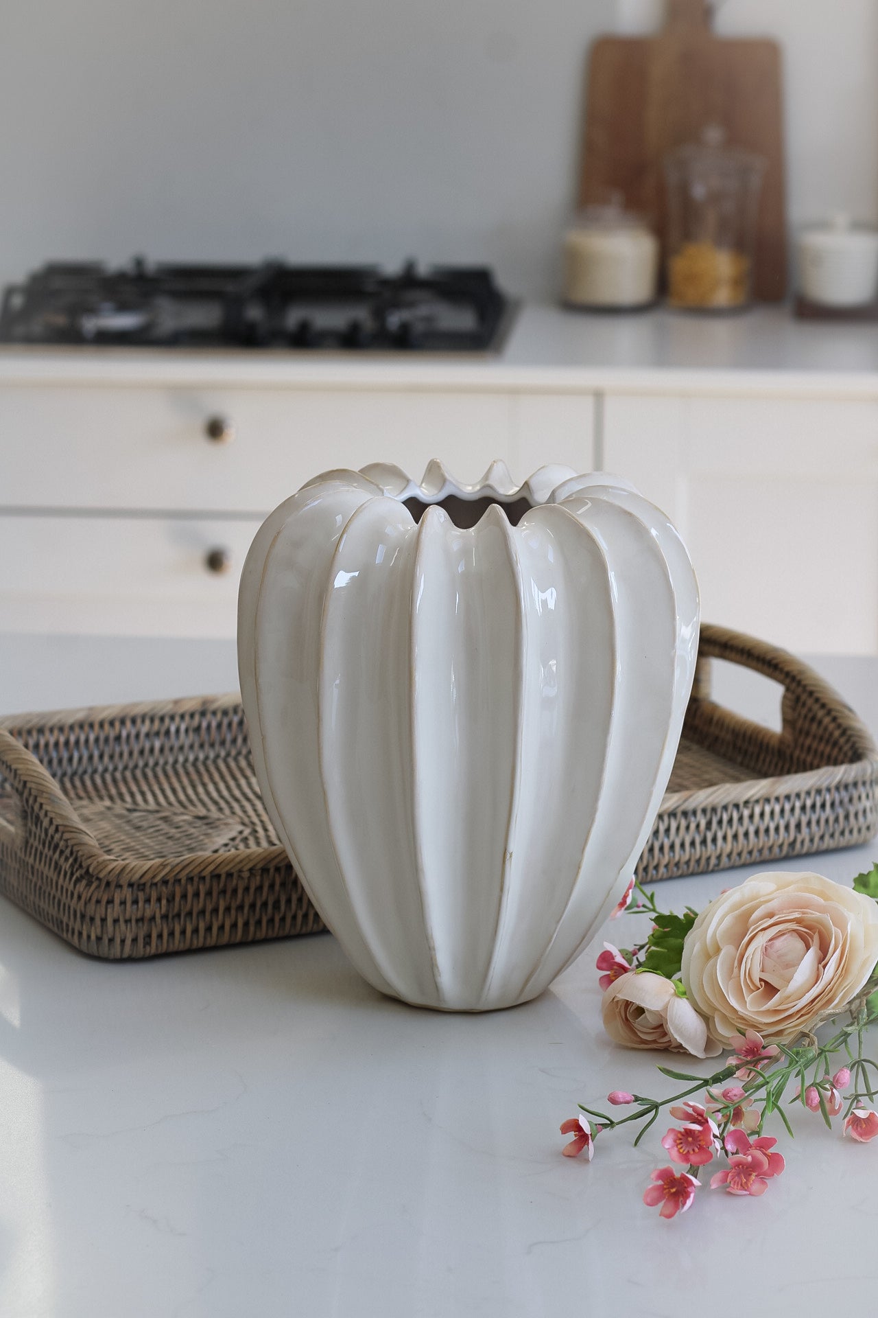 Prestbury Cream Ceramic Grooved Vase