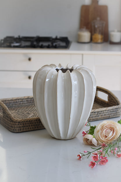 Prestbury Cream Ceramic Grooved Vase