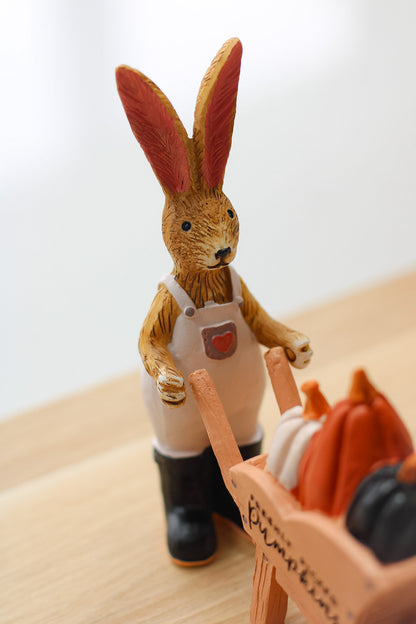 Pumpkin Farmer Rabbit with Pumpkin Wheelbarrow