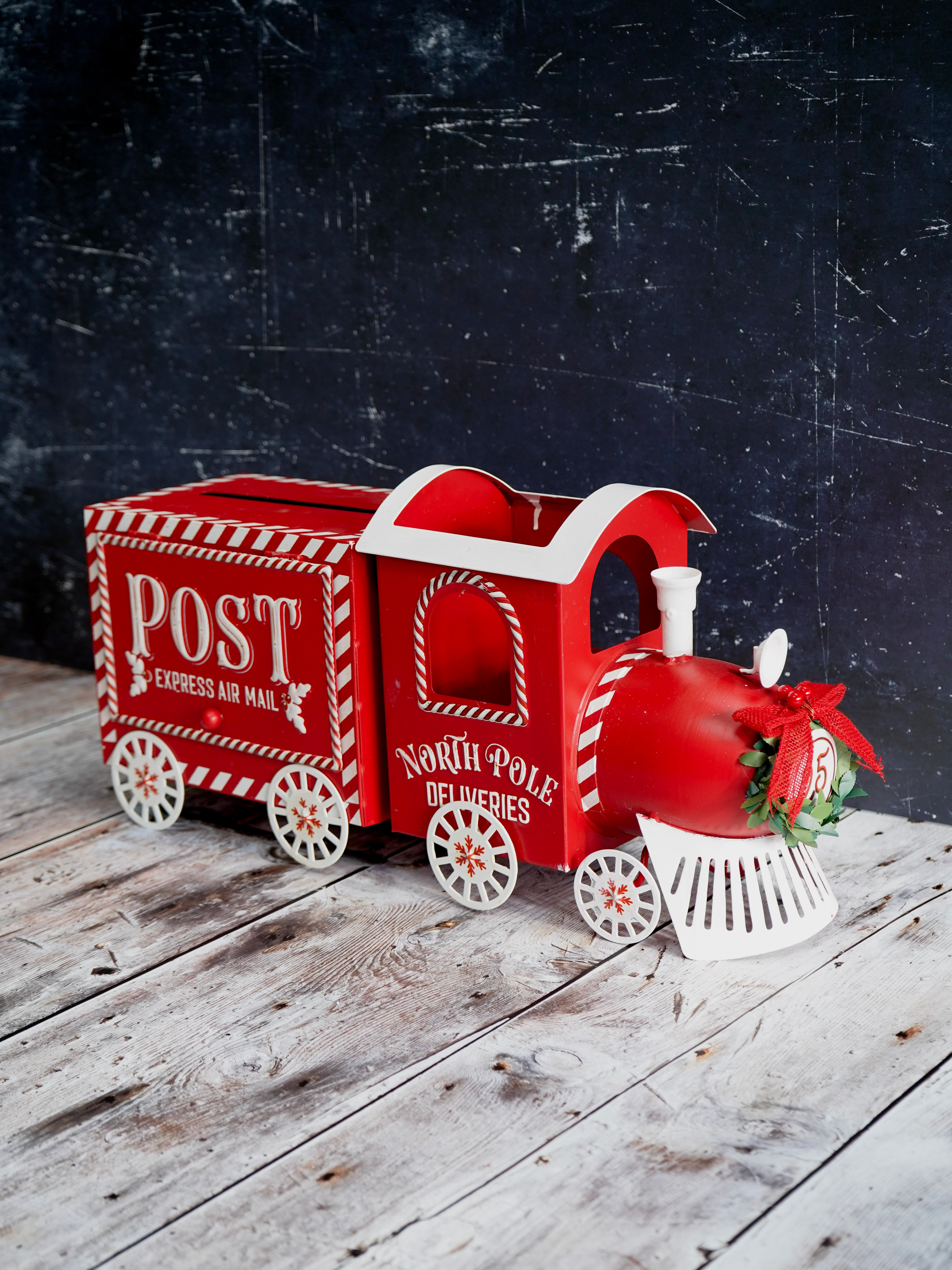 Red Metal North Pole Train Decoration - Ivy Grey Interiors