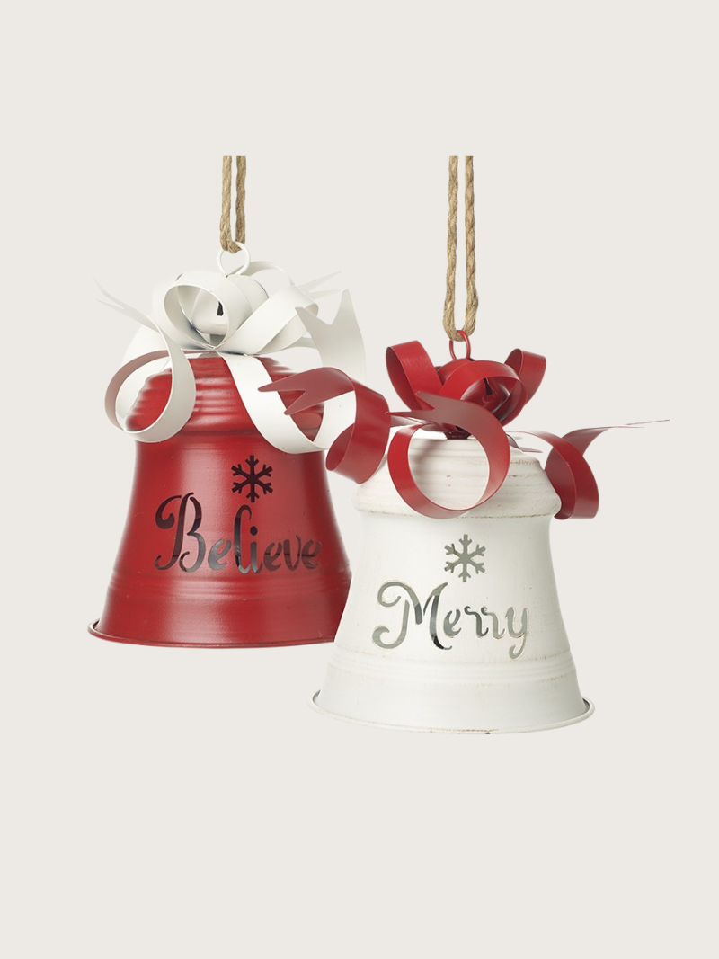 Red and White Merry and Believe Christmas Bells
