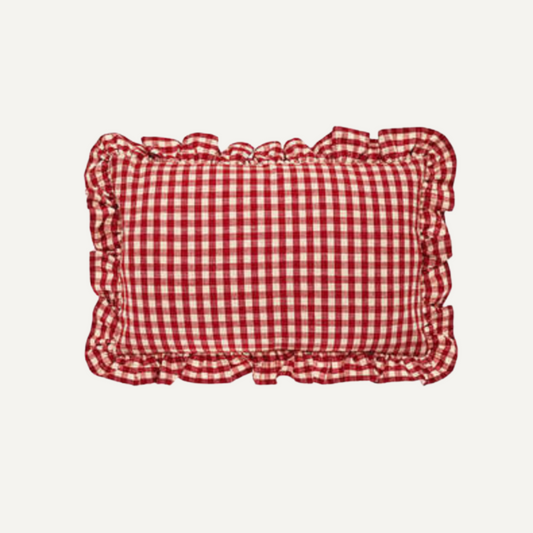 Red Gingham Ruffle Rectangular Cushion
