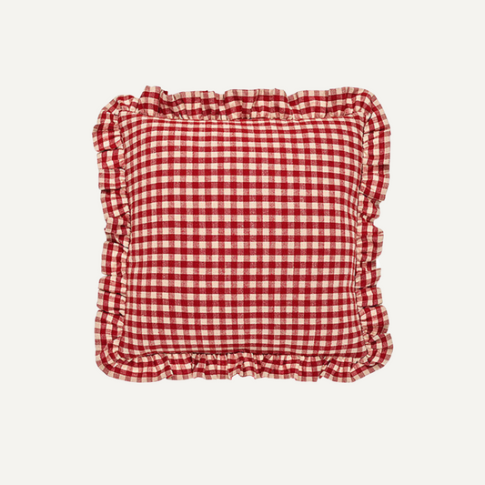 Red Gingham Ruffle Square Cushion