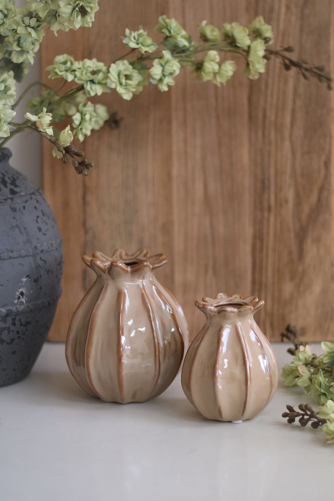 Rich Brown Poppy Head Vase