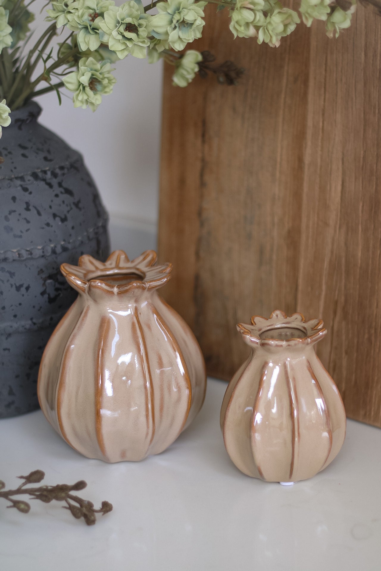 Rich Brown Poppy Head Vase 