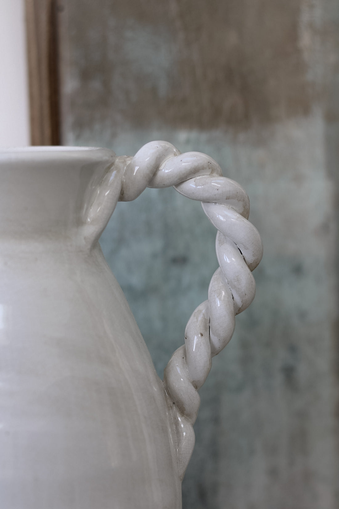 Roman twisted handle crackle glaze vase for home decor