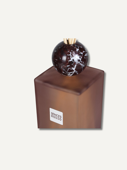 Rosso Sences Extra Large Reed Diffuser, statement diffuser in frosted burgundy bottle with burgundy marble topper