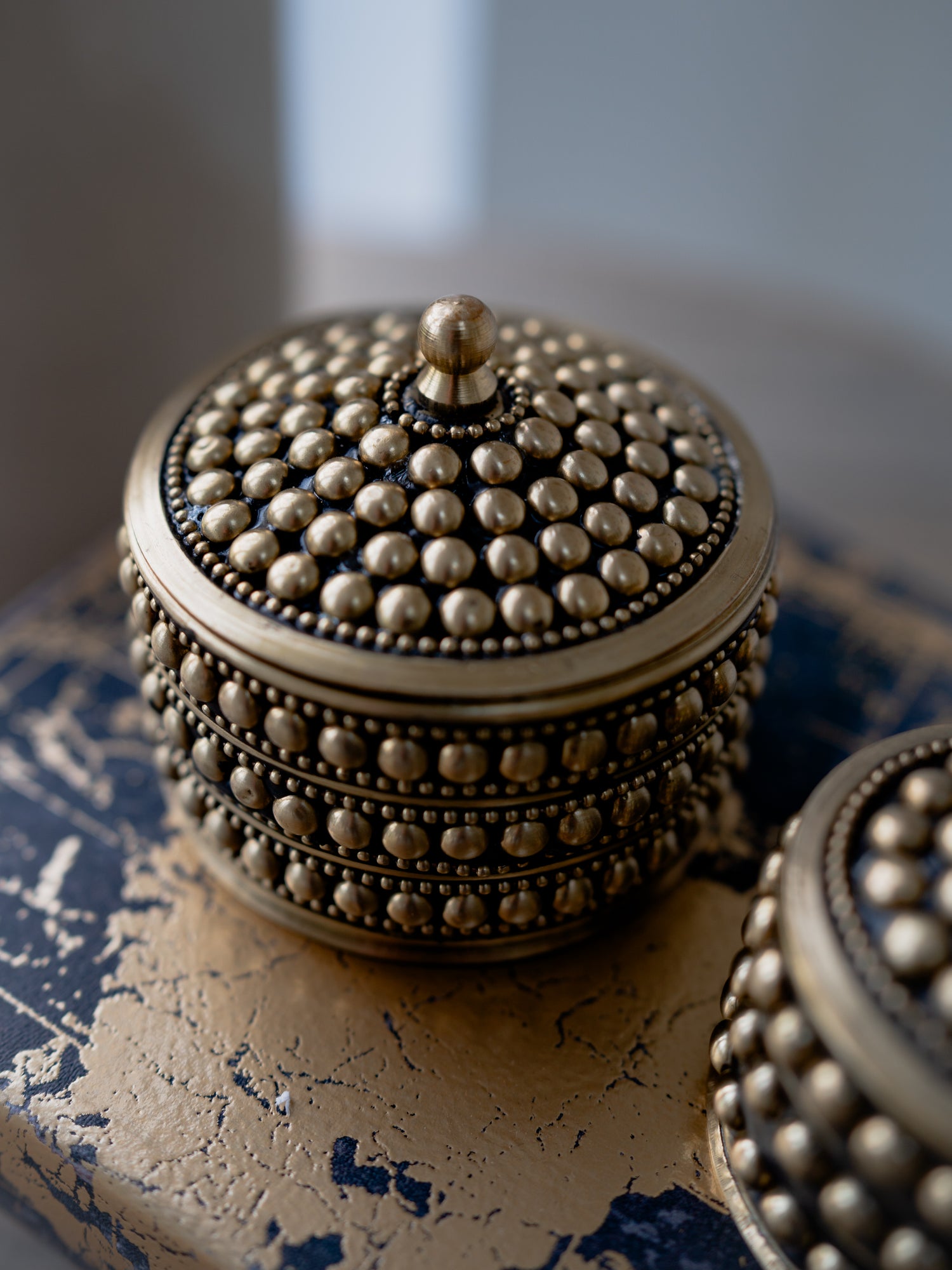 Round Dotted Brass Boxes | Set of 2
