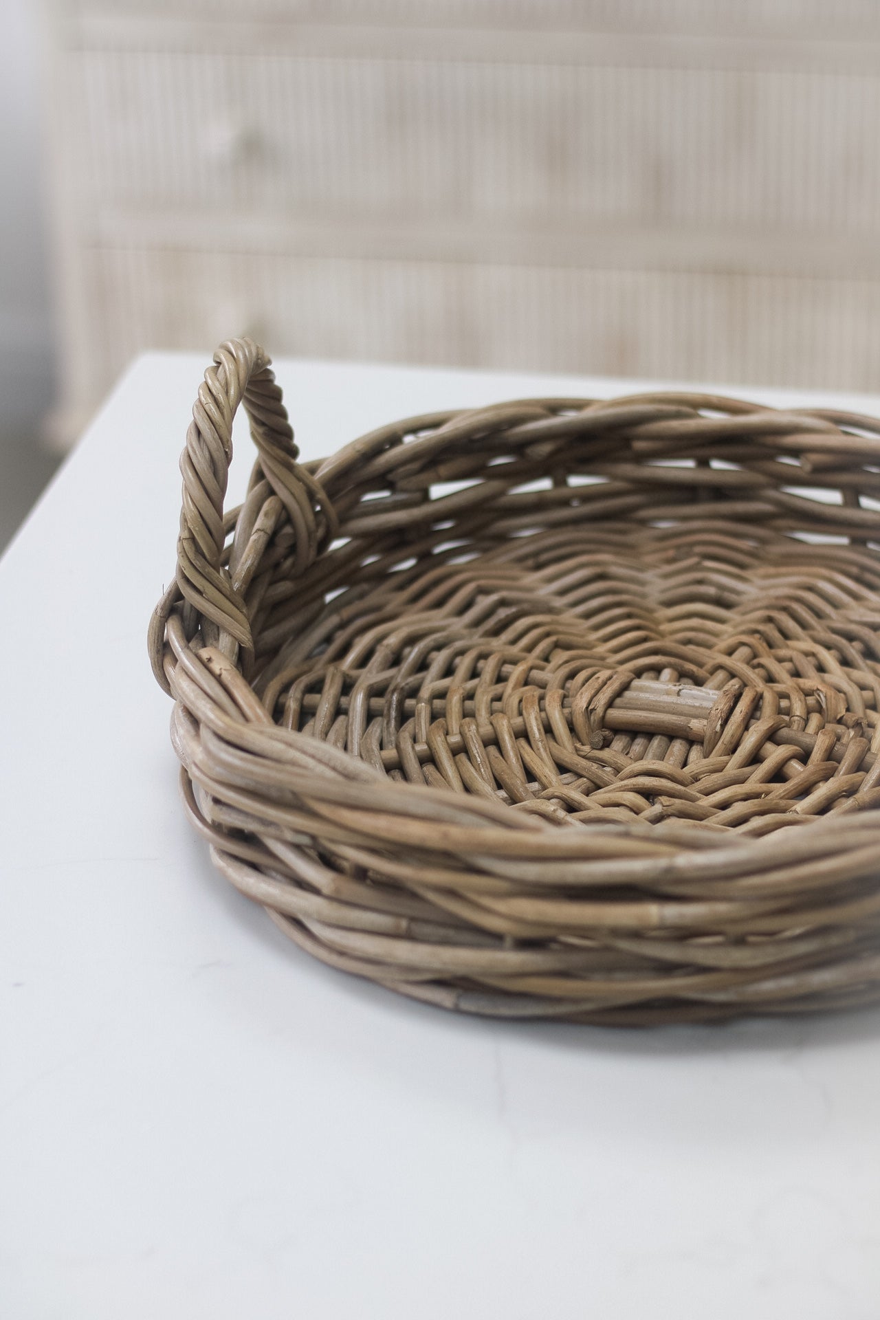 Round Wicker Tray with Handles
