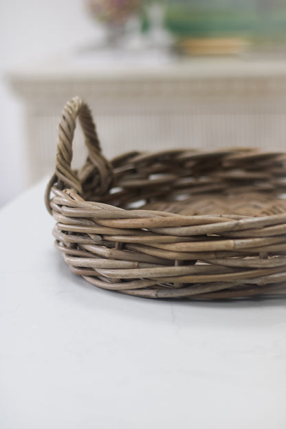 Round Wicker Tray with Handles