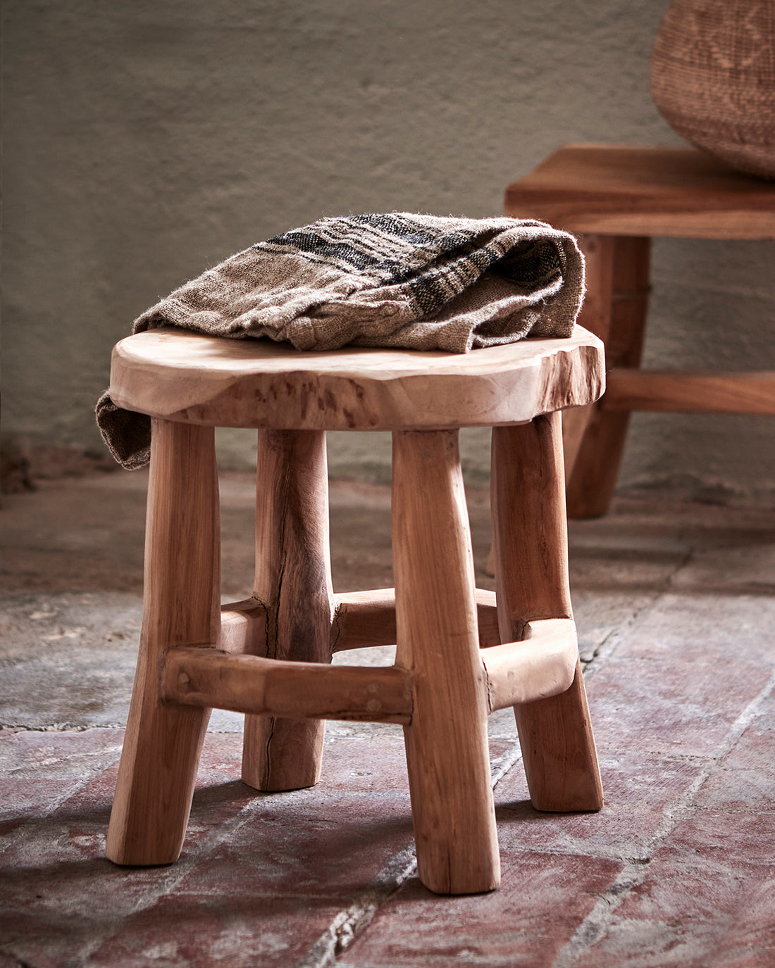 Rounded Teak Wooden Stool