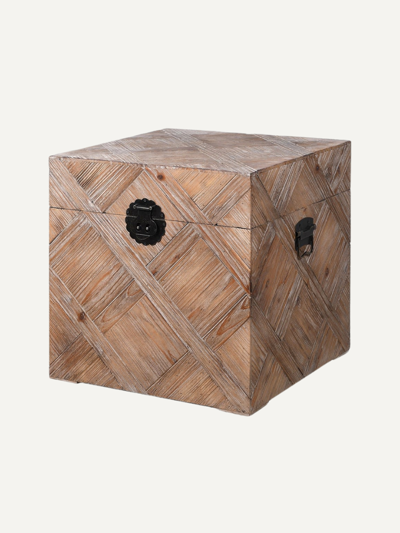 Rustic Carved Wooden Trunk