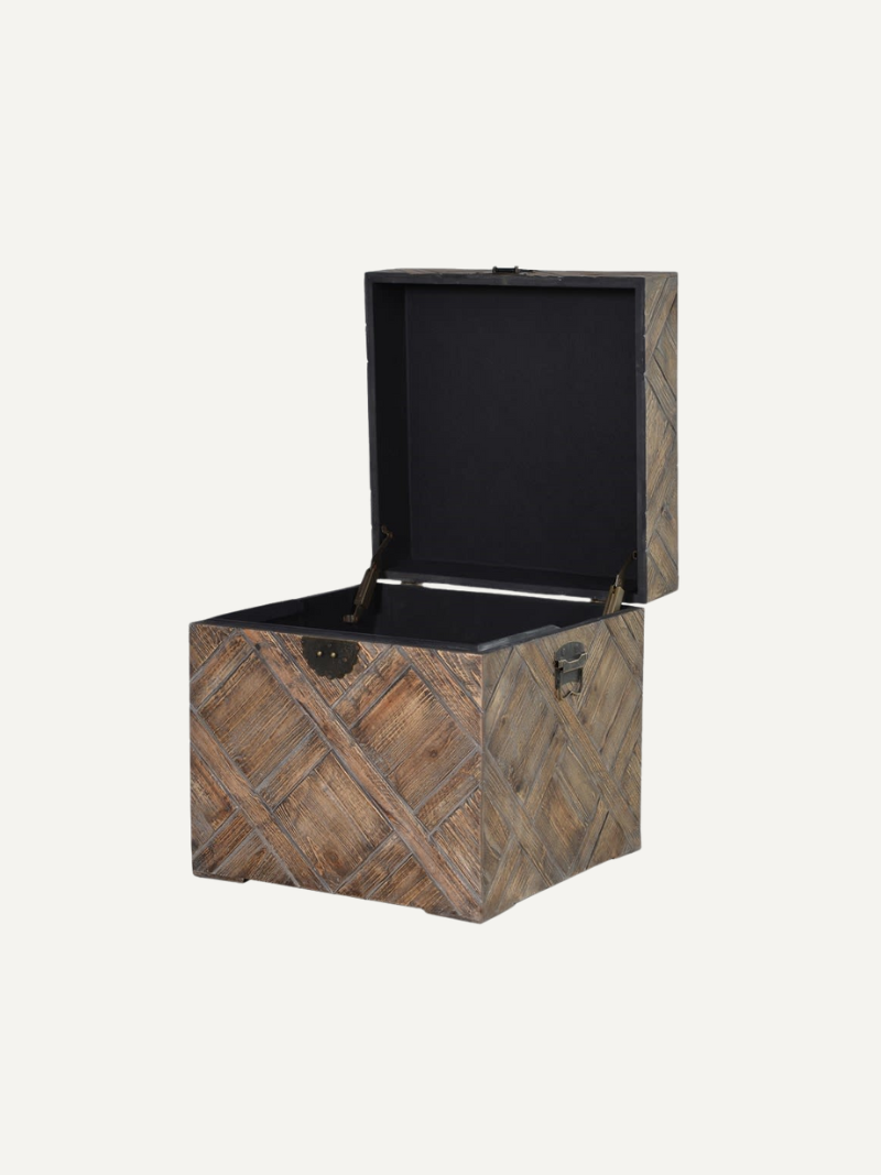 Rustic Carved Wooden Trunk