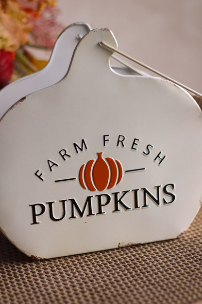 Decorative trug shaped like a pumpkin with &