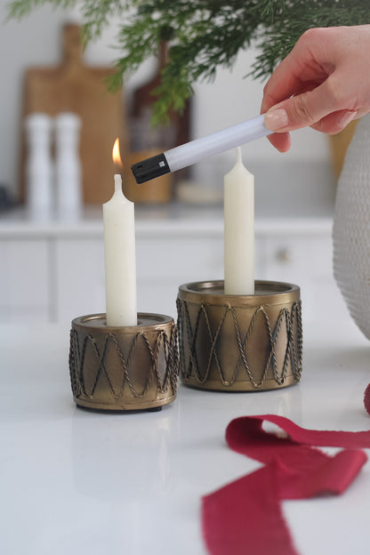 Rustic Gold Metal Drum Dinner Candle Holder