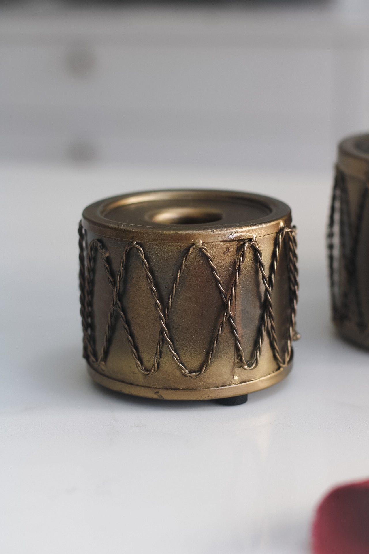 Rustic Gold Metal Drum Dinner Candle Holder
