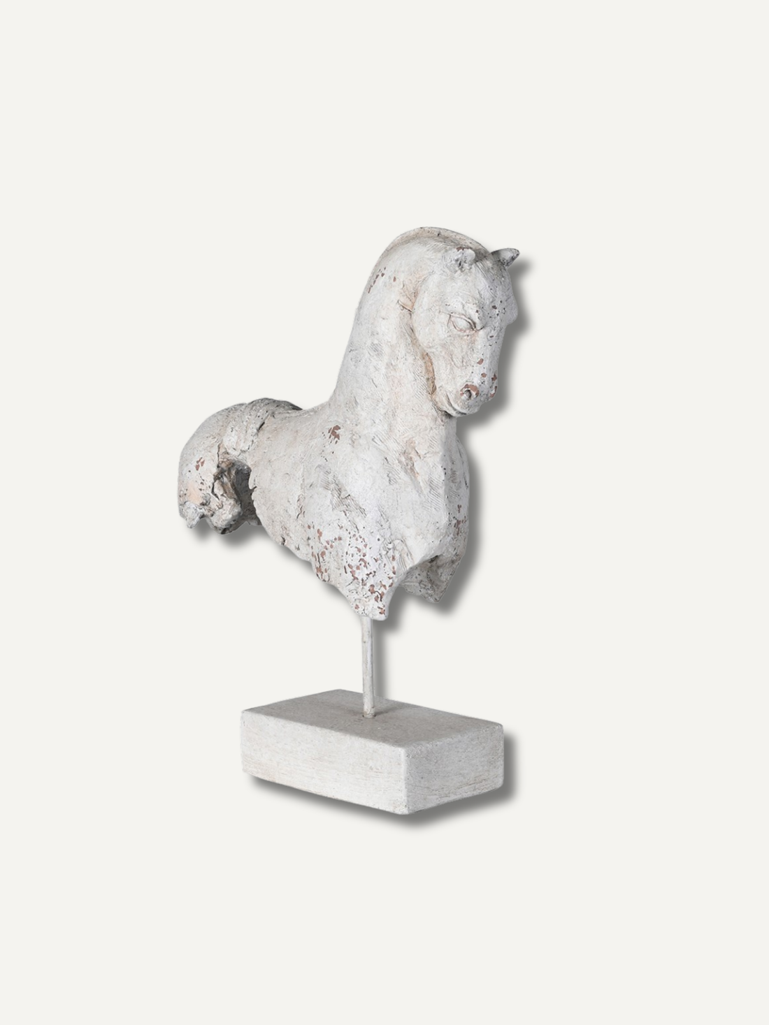 Decorative horse sculpture on a stand with a white background