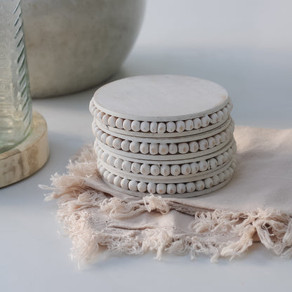 Rustic White Beaded Coasters  001