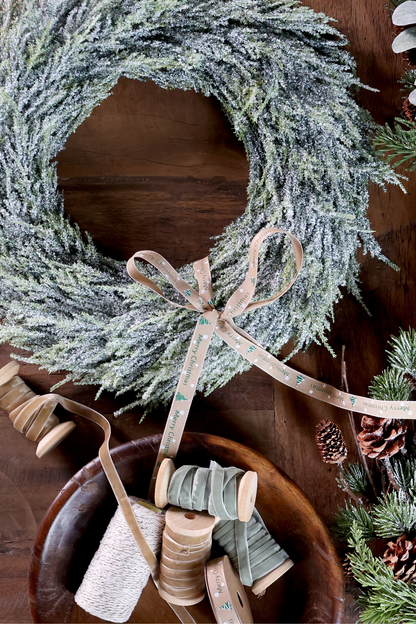 Sage Velvet Ribbon on Wooden Spool