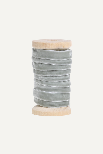 Sage Velvet Ribbon on Wooden Spool