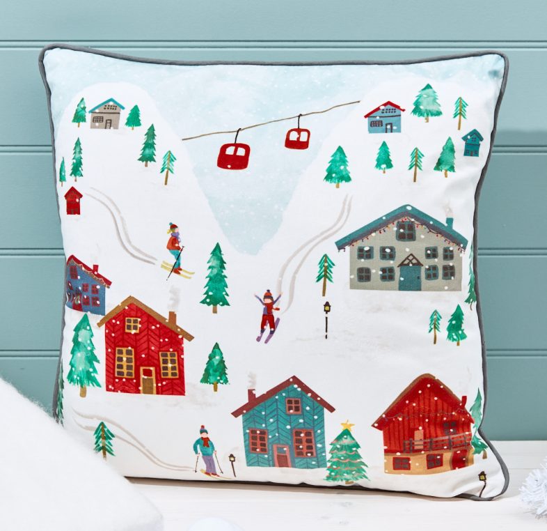Snowy Scene Christmas Velvet Cushion