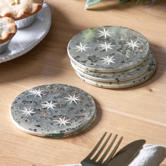 Mirrored Glass Starry Coasters | Set of 4