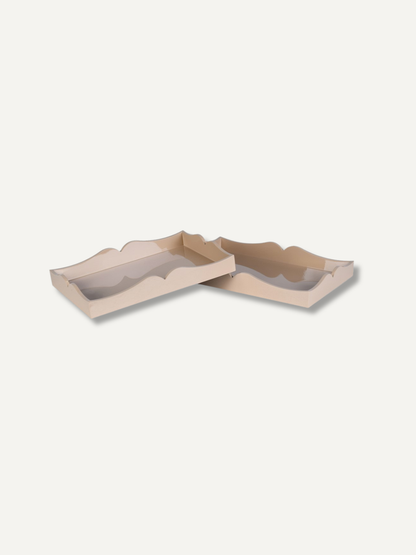 pair of cream scallop lacquered trays