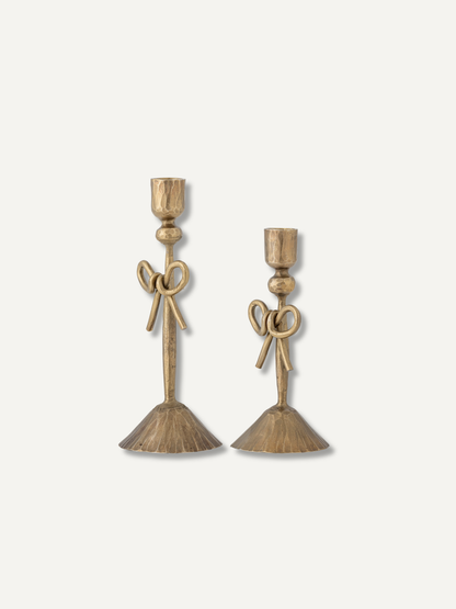 Set of 2 Sculpted Brass Bow Candlesticks