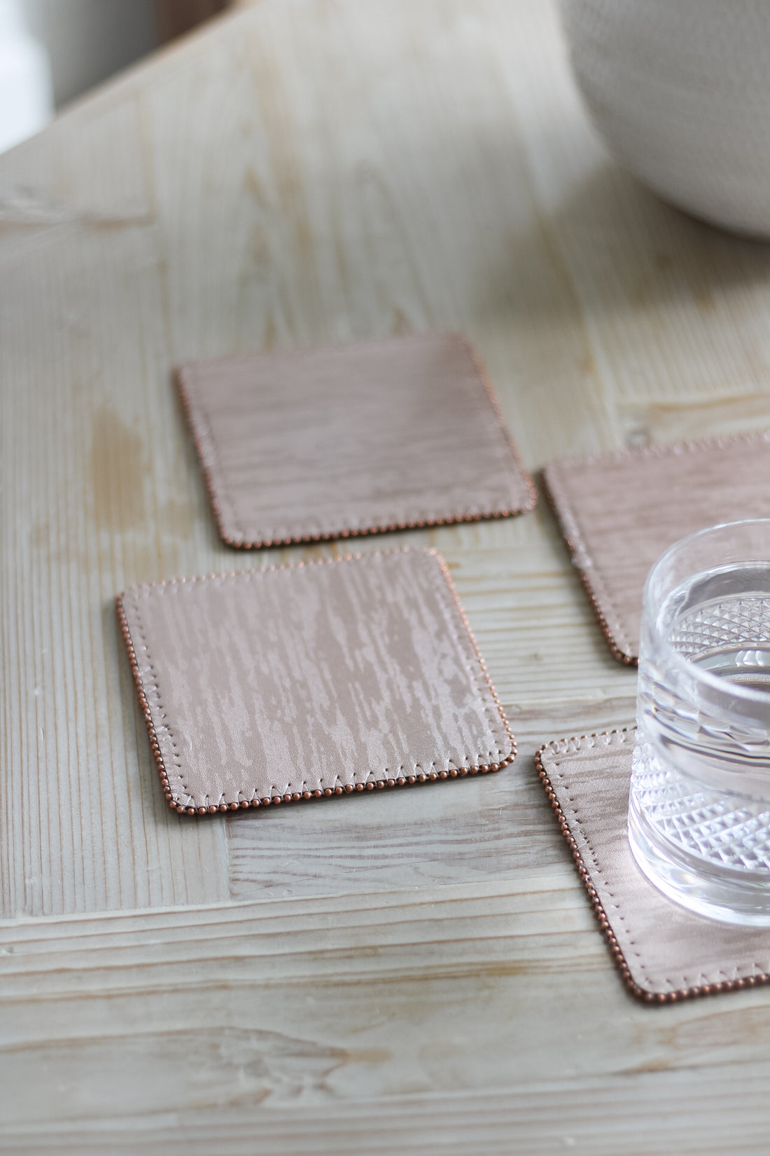 Set of 4 Blush Beaded Square Coasters