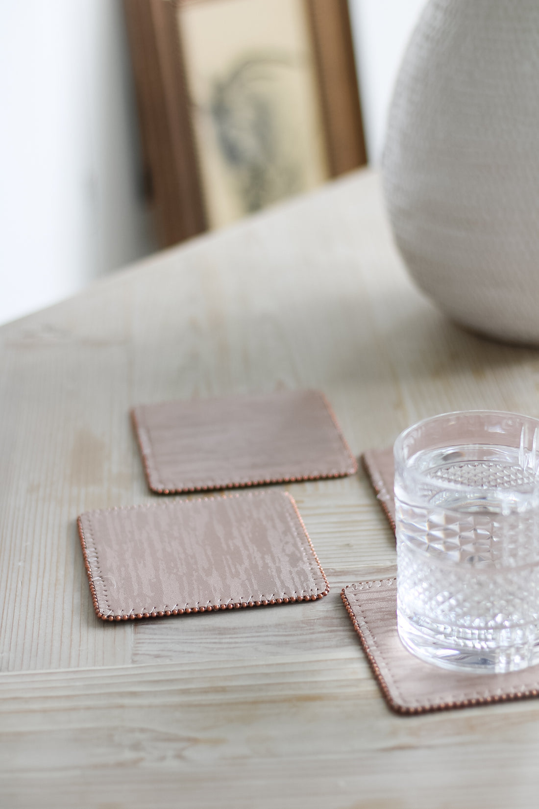 Set of 4 Blush Beaded Square Coasters