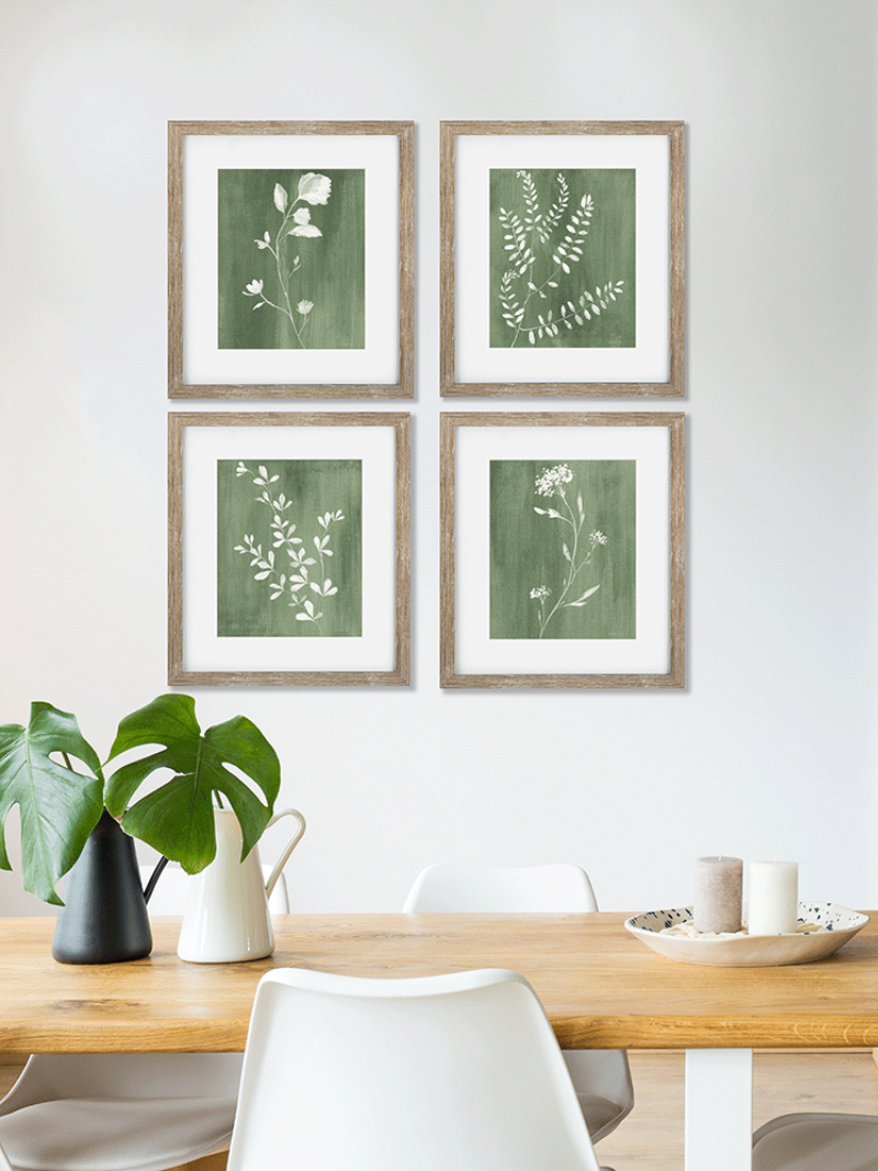 Set of 4 Sage Botanical Framed Wall Art