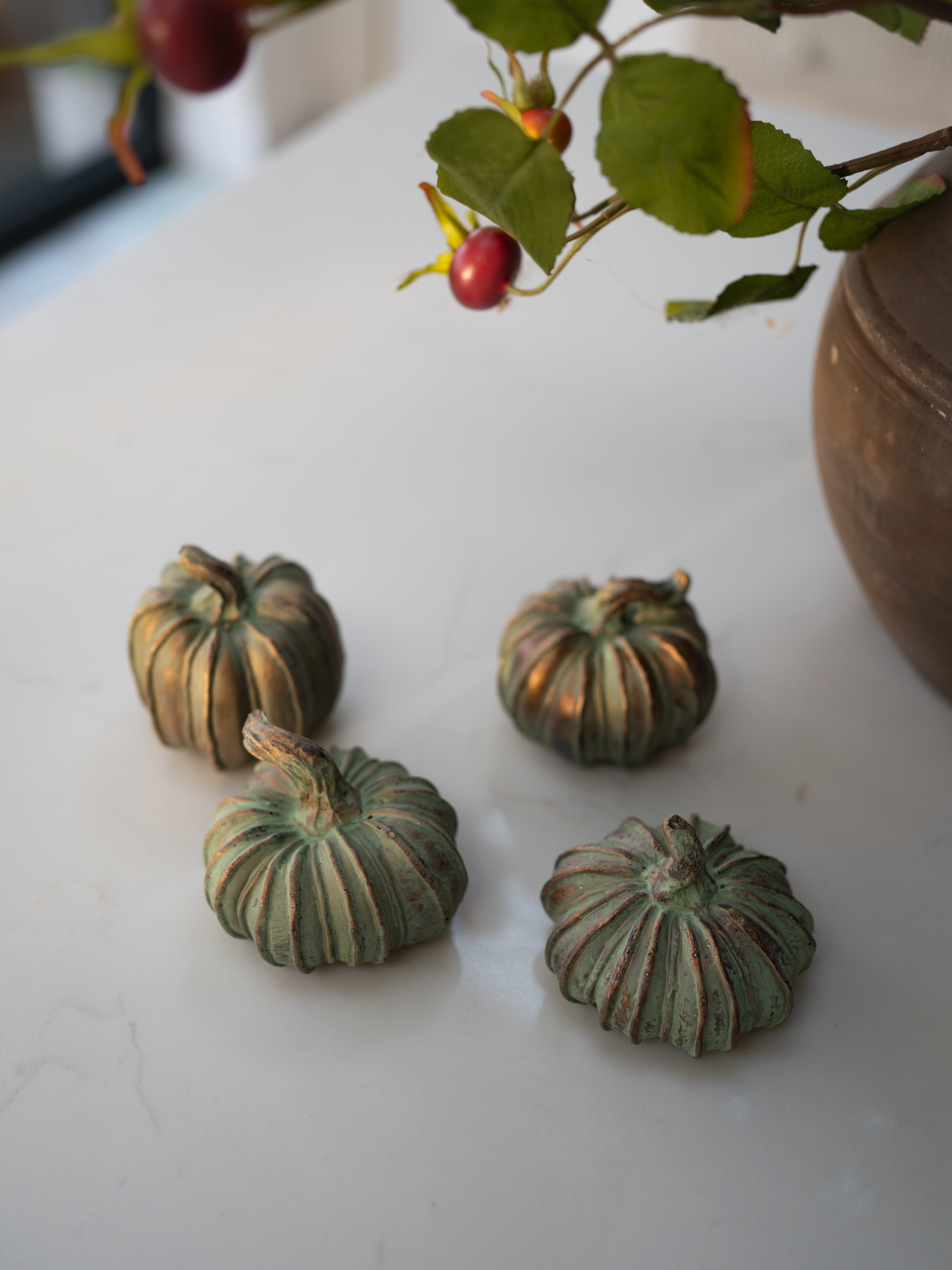 Set of 4 Verdigris Pumpkins
