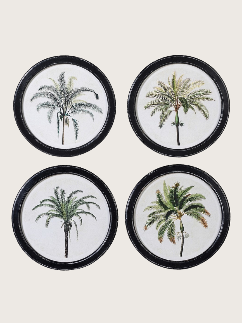 Set of 4 round palm tree wall art pictures
