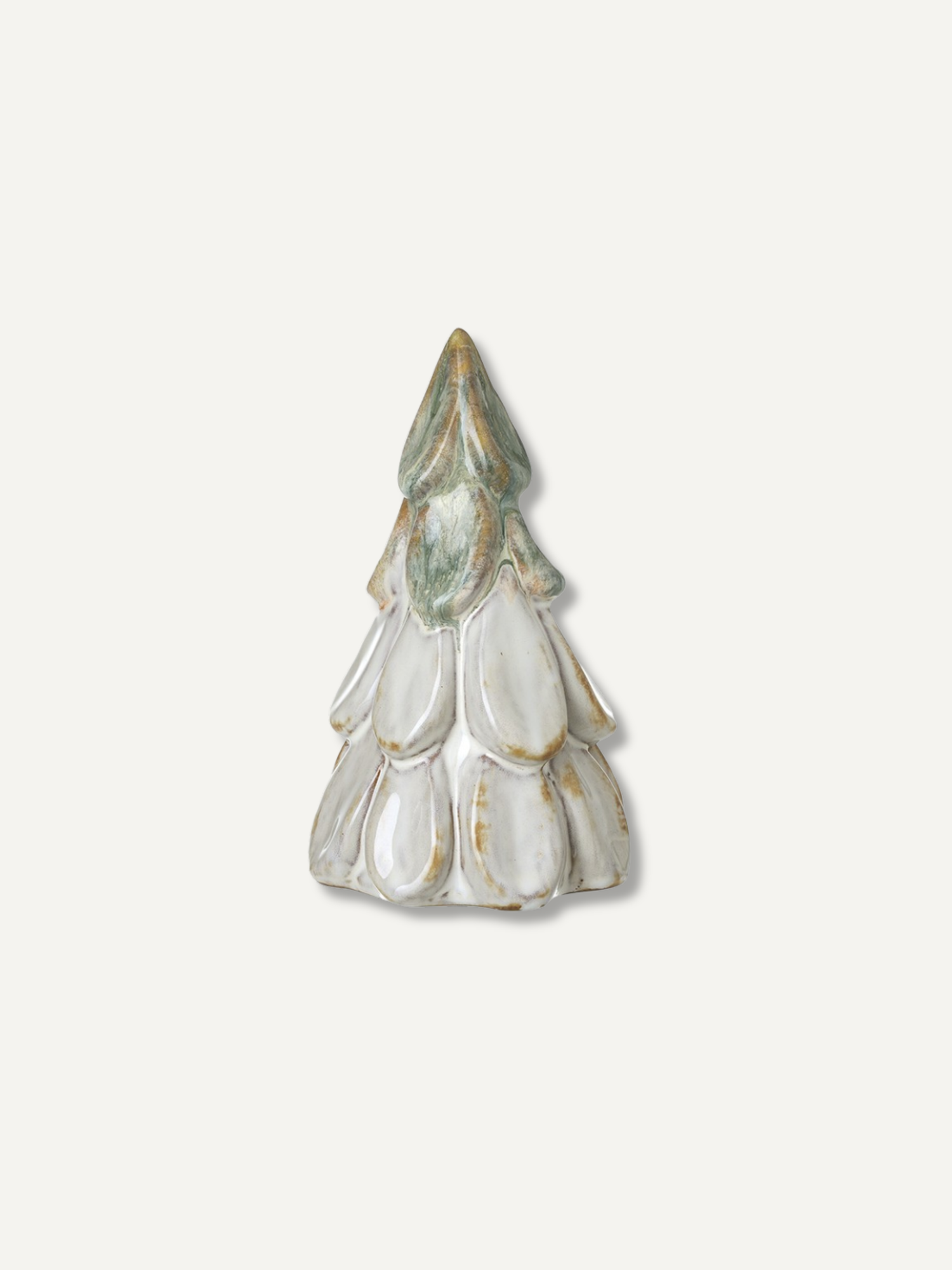 A small sculptural tree-shaped ornament or candle holder with layered petal-like forms, shown on a plain light gray background.