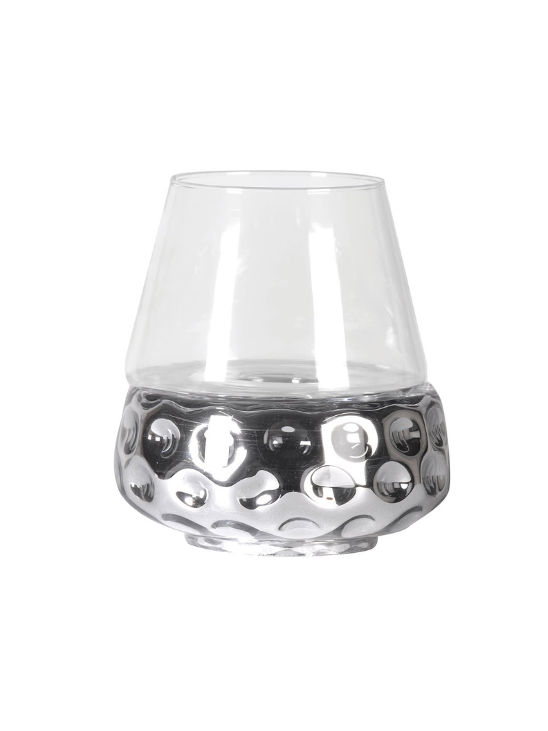 Clear glass with textured base on a white background