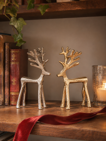Pair of Silver &amp; Gold Metal Reindeers