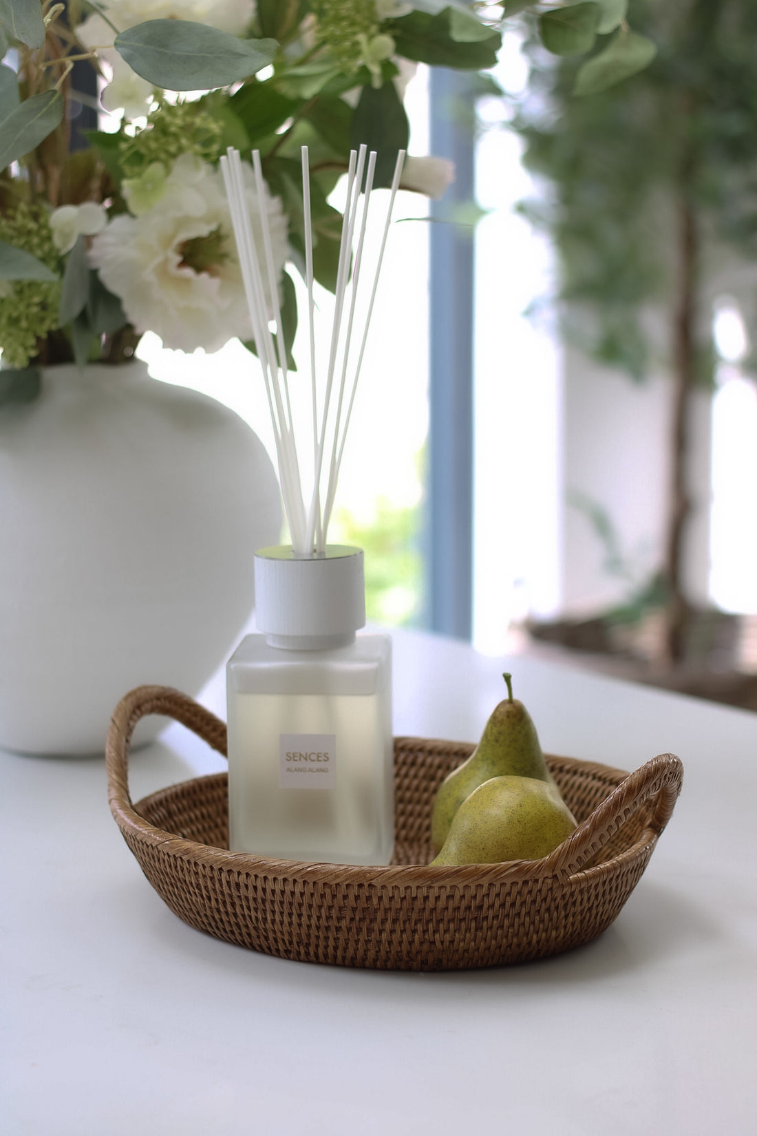 Small Natural Woven Rattan Oval Tray with Handles