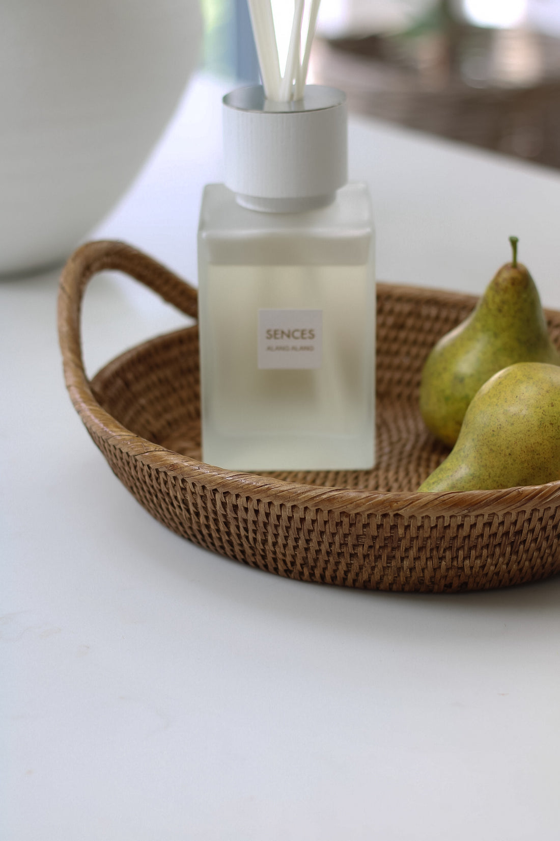 Small Natural Woven Rattan Oval Tray with Handles