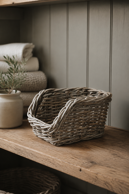 Small Rattan Tabletop Oblong Storage Basket