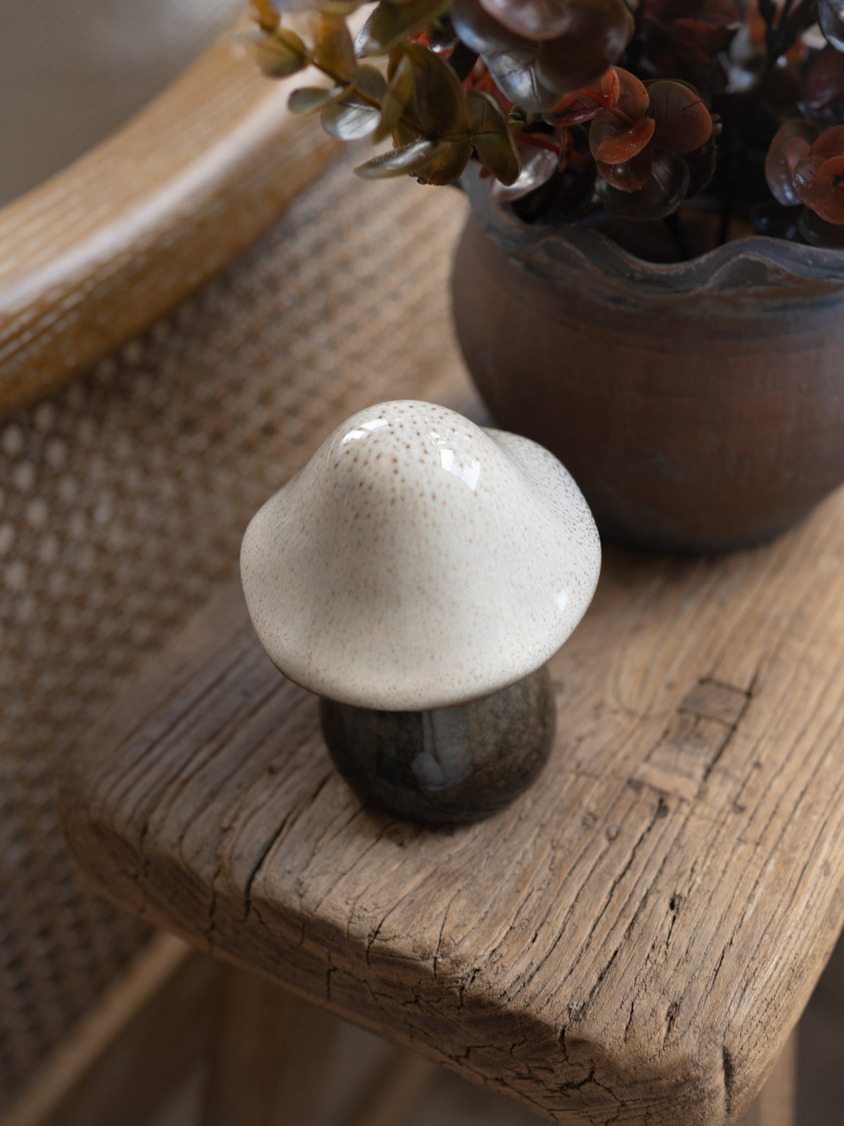 Small Stoneware Glazed Brown Mushroom Ornament