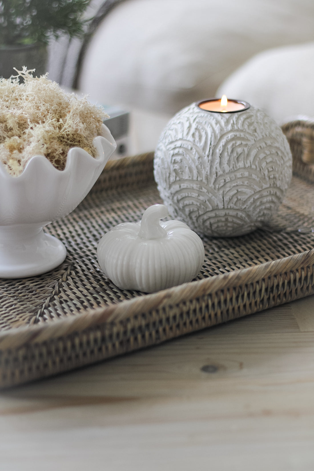 Small White Ribbed Ceramic Pumpkin