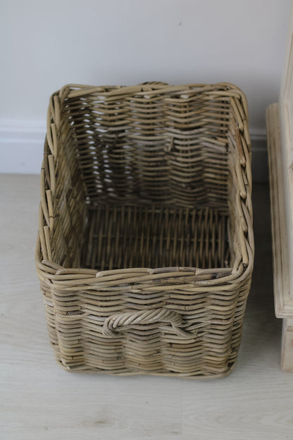 grey buff wicker storage basket with handles for home decor